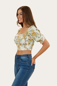 Rosabel Womens Shirred Top - White/Yellow
