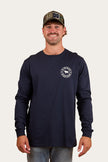 Signature Bull Mens Loose Fit Long Sleeve T-Shirt - Navy/White