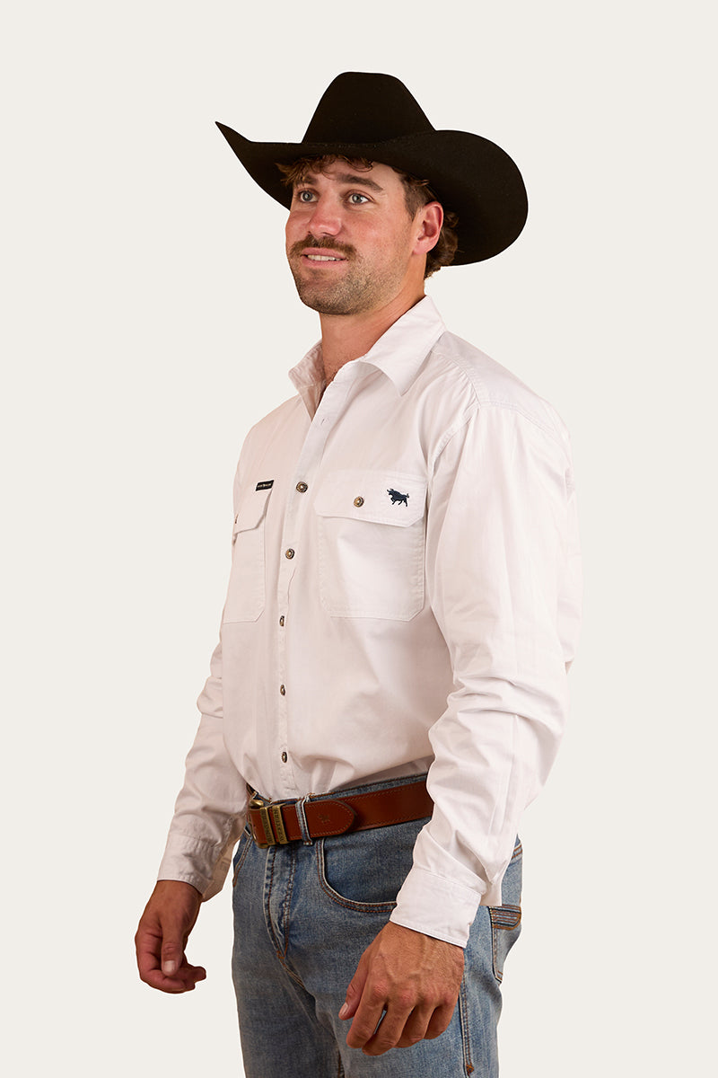 King River Mens Full Button Work Shirt - White