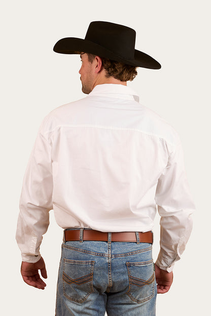 King River Mens Full Button Work Shirt - White