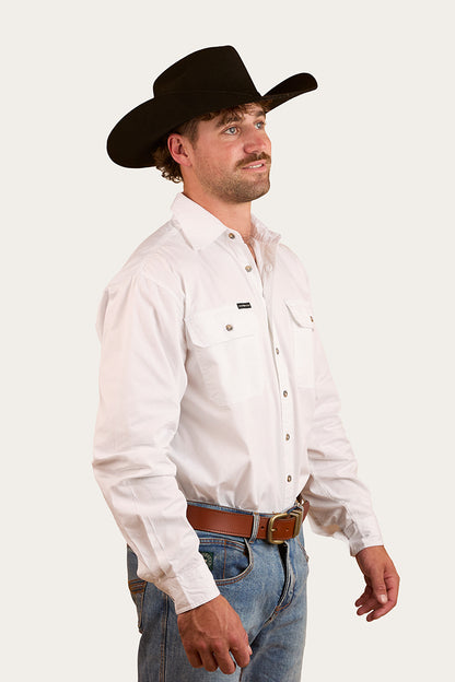 King River Mens Full Button Work Shirt - White