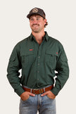 Pilbara Mens Ripstop Full Button Work Shirt - Forest Green