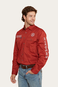 Hawkeye Mens Full Button Work Shirt - Terracotta/White