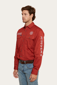 Hawkeye Mens Full Button Work Shirt - Terracotta/White