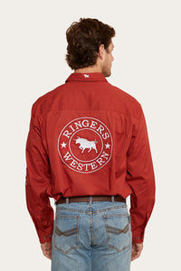 Hawkeye Mens Full Button Work Shirt - Terracotta/White