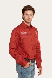 Hawkeye Mens Full Button Work Shirt - Terracotta/White
