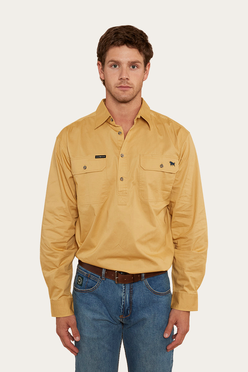 King River Mens Half Button Work Shirt Vintage Gold