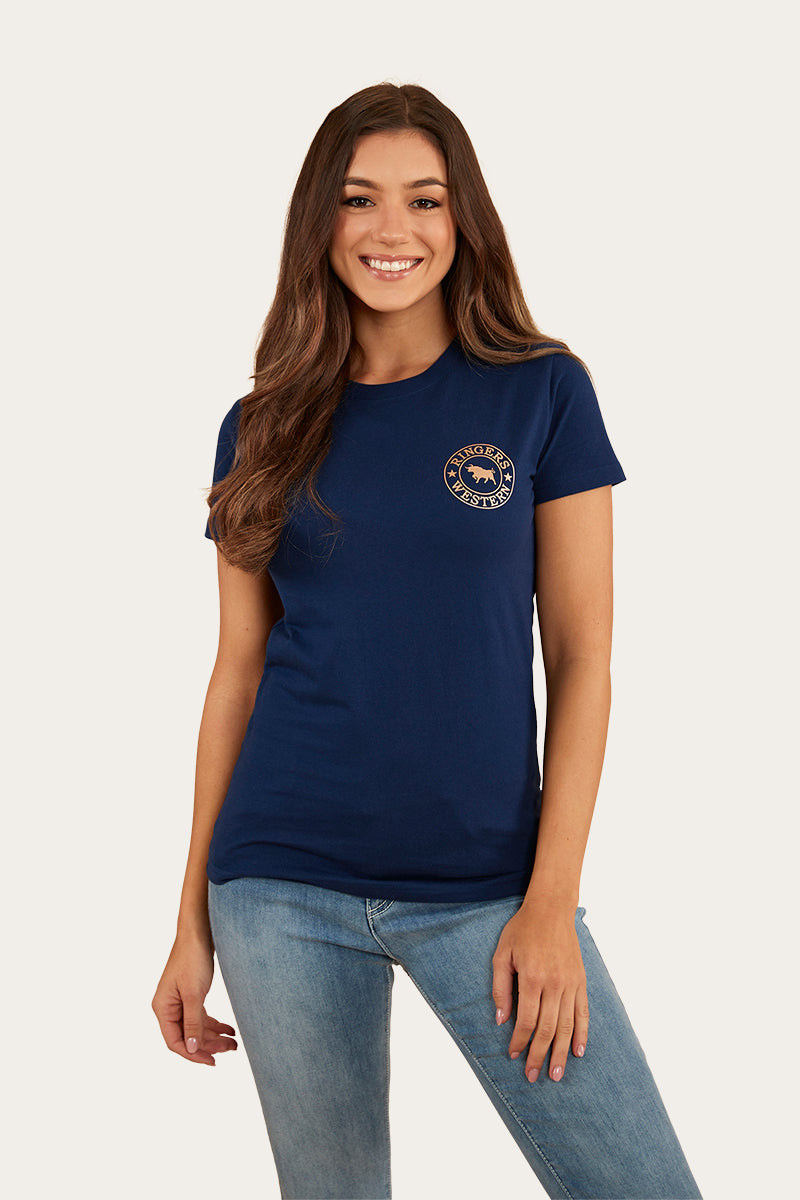 Signature Bull Womens Classic Fit T-Shirt - Navy/Rose Gold