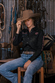 Signature Jillaroo Womens Full Button Work Shirt - Charcoal/Dusty Rose