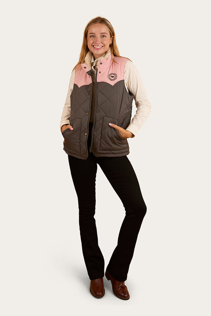 Selwyn Womens Puffer Vest - Charcoal / Pink