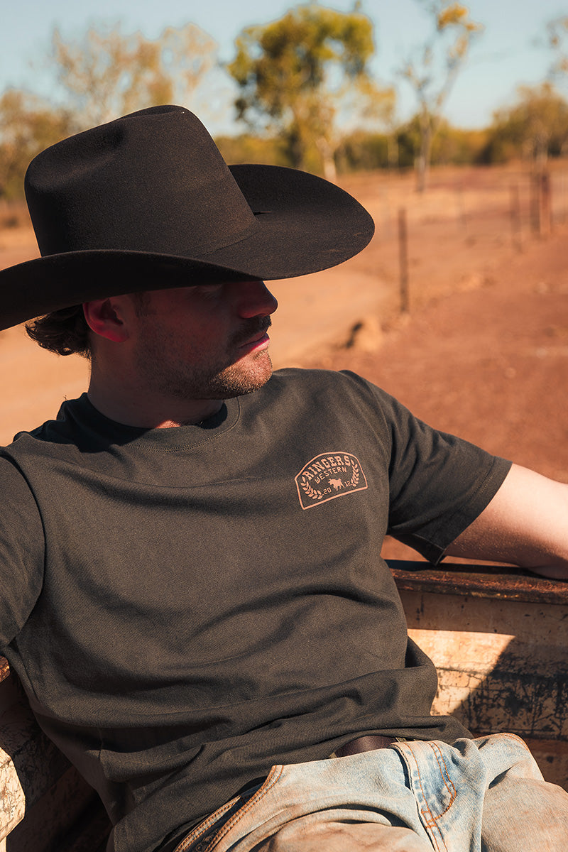 Wheatbelt Mens Stock Fit T-Shirt - Charcoal / Copper