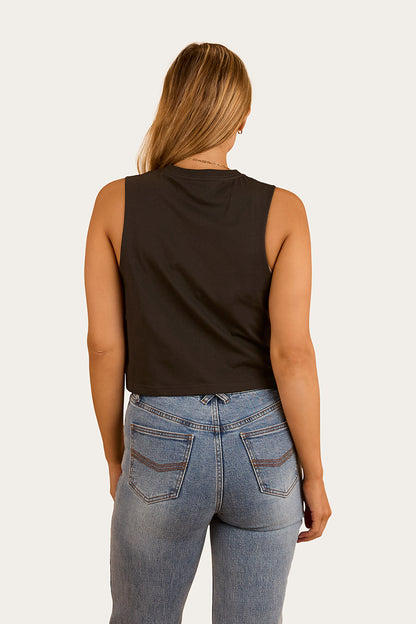 Lady Luck Cropped Muscle Tank - Charcoal