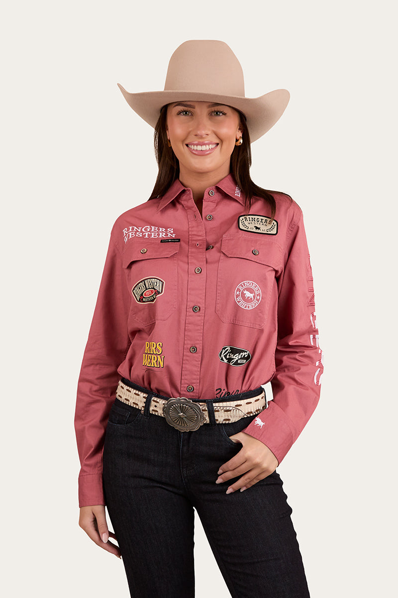 Barrel Racer Womens Full Button Work Shirt - Dusty Rose