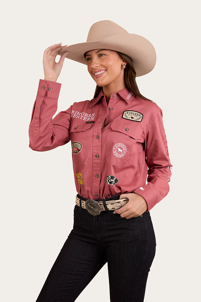 Barrel Racer Womens Full Button Work Shirt - Dusty Rose