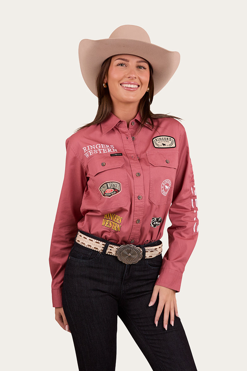 Barrel Racer Womens Full Button Work Shirt - Dusty Rose