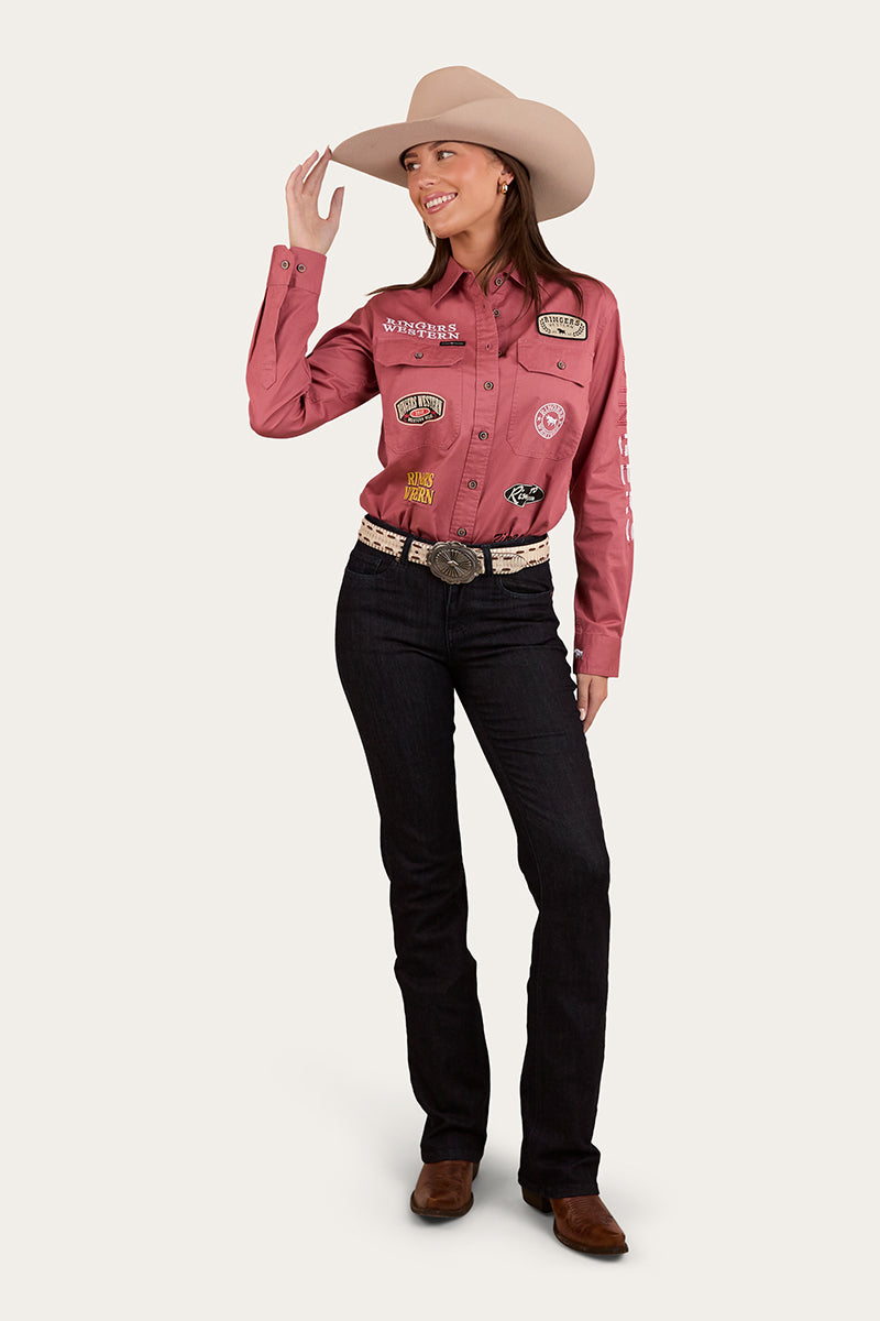 Barrel Racer Womens Full Button Work Shirt - Dusty Rose