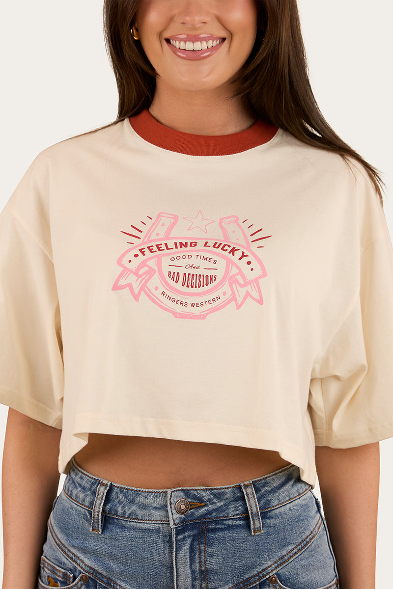 Feeling Lucky Cropped Oversized T-Shirt - Off White