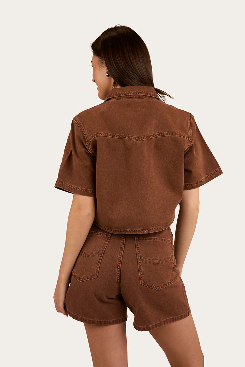 Iris Womens Denim Short - Saddle Brown