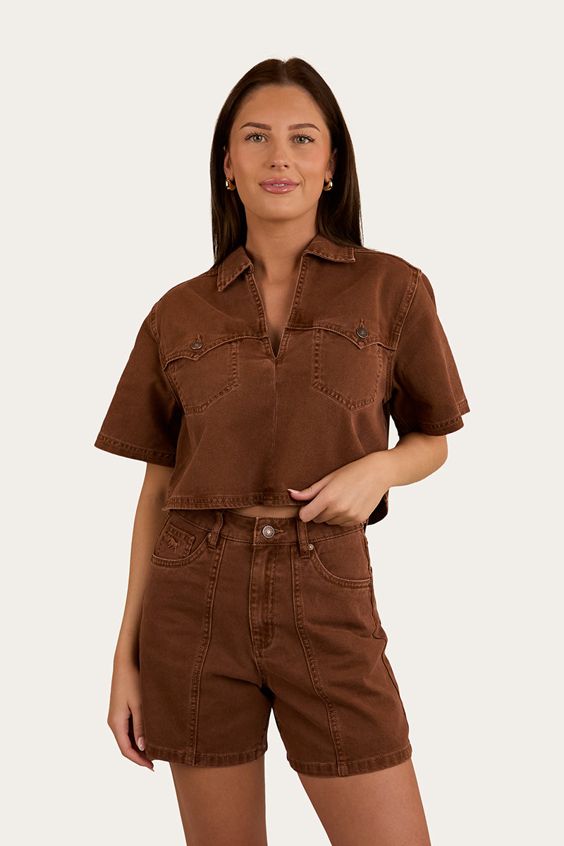 Iris Womens Denim Short - Saddle Brown