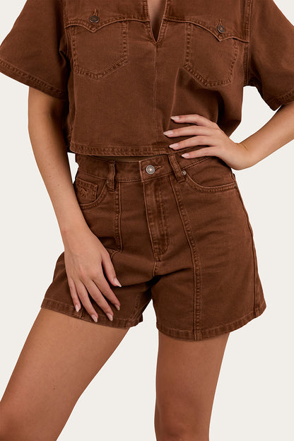 Iris Womens Denim Short - Saddle Brown