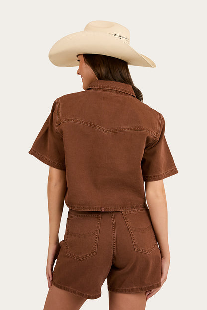 Iris Womens Denim Short - Saddle Brown