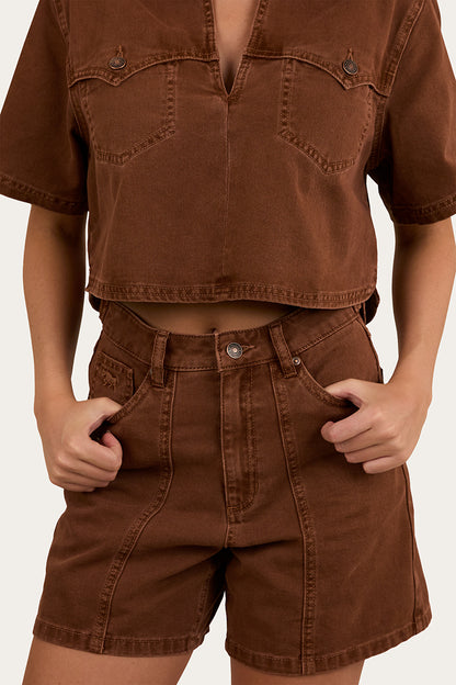 Iris Womens Denim Short - Saddle Brown
