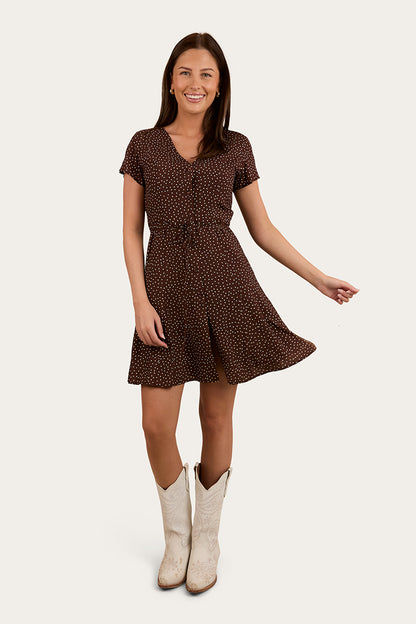 Marrabel Womens Mini Dress -Chocolate / White