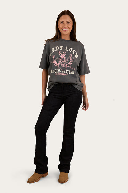 Lady Luck Womens Oversized T-Shirt - Washed Black