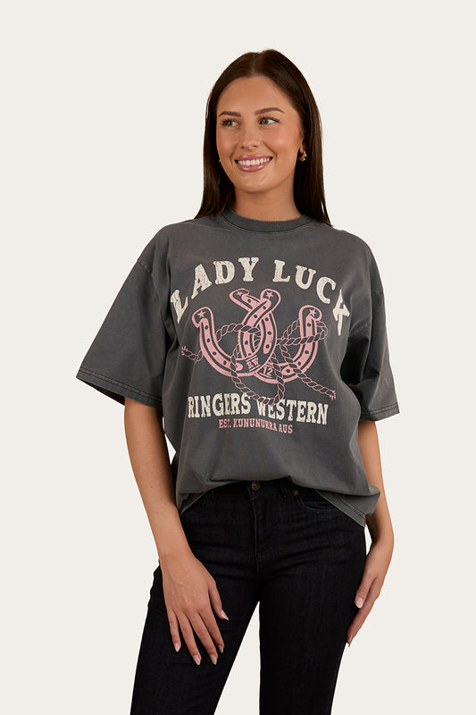 Lady Luck Womens Oversized T-Shirt - Washed Black