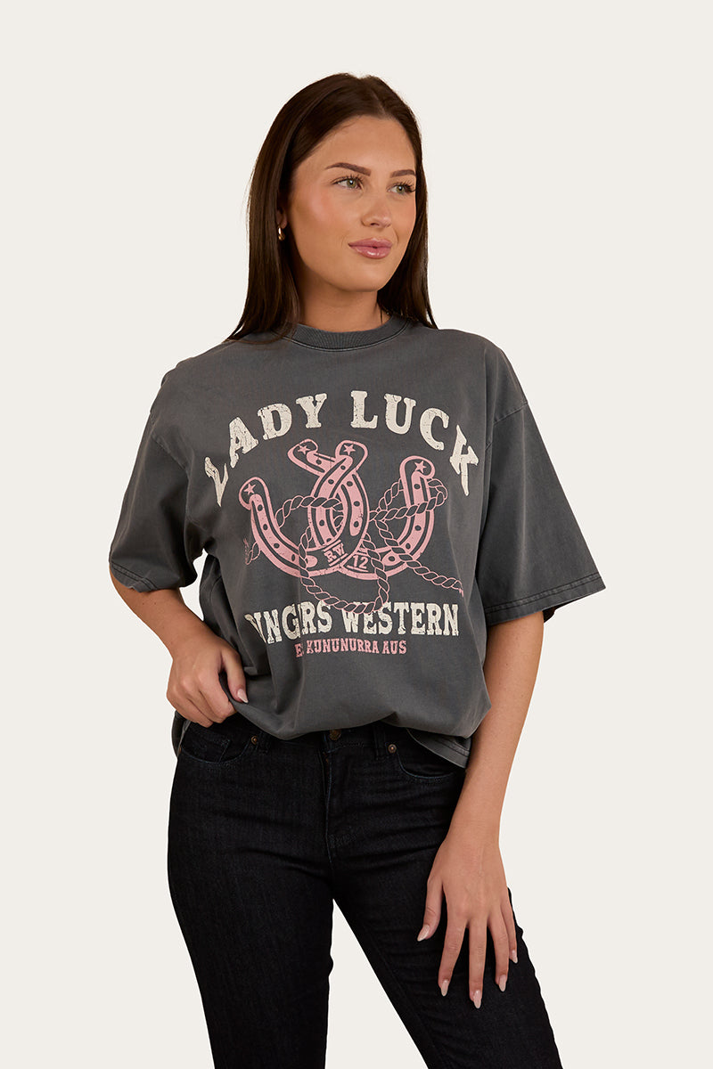 Lady Luck Womens Oversized T-Shirt - Washed Black