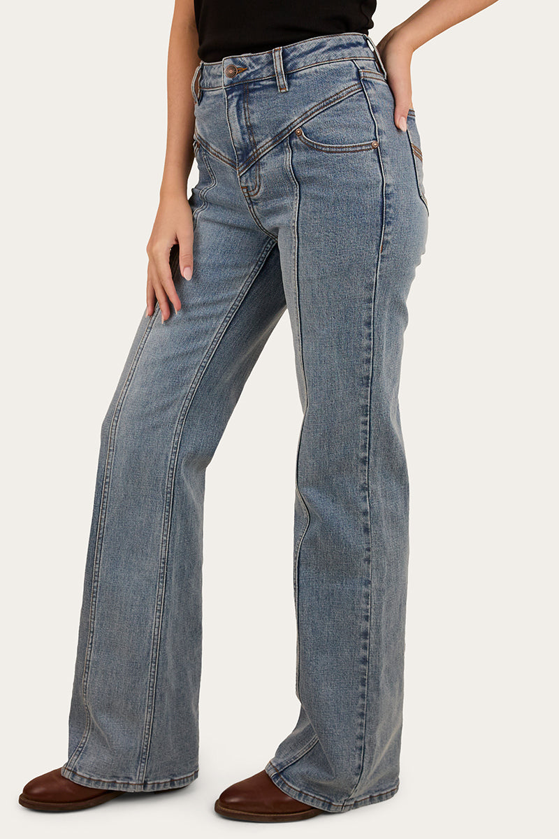 Edith Womens High Rise Bootleg Jean - Light Wash Blue