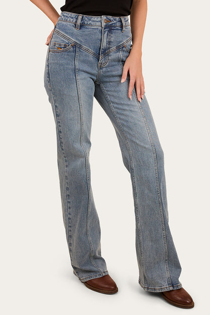 Edith Womens High Rise Bootleg Jean - Light Wash Blue