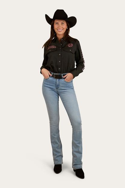 Signature Jillaroo Womens Full Button Work Shirt - Charcoal/Dusty Rose