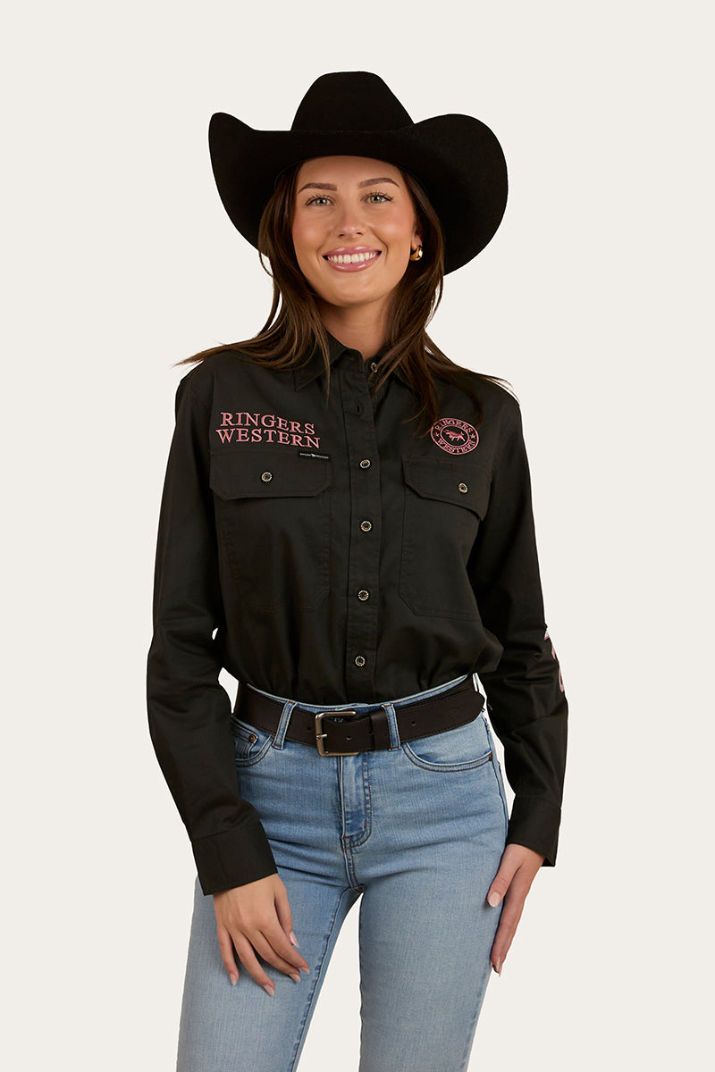 Signature Jillaroo Womens Full Button Work Shirt - Charcoal/Dusty Rose