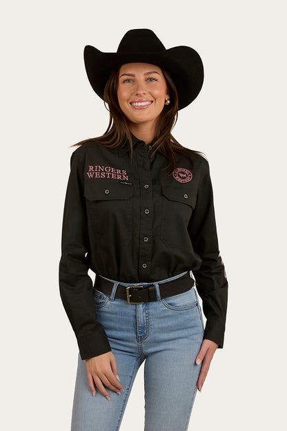 Signature Jillaroo Womens Full Button Work Shirt - Charcoal/Dusty Rose