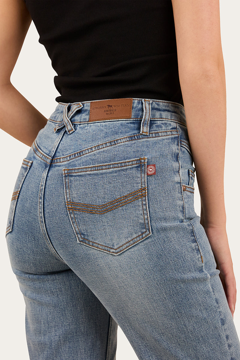 Edith Womens High Rise Bootleg Jean - Light Wash Blue