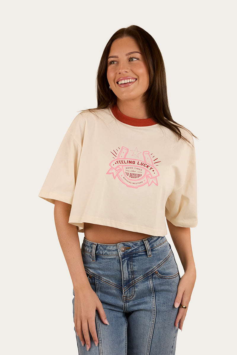 Feeling Lucky Cropped Oversized T-Shirt - Off White