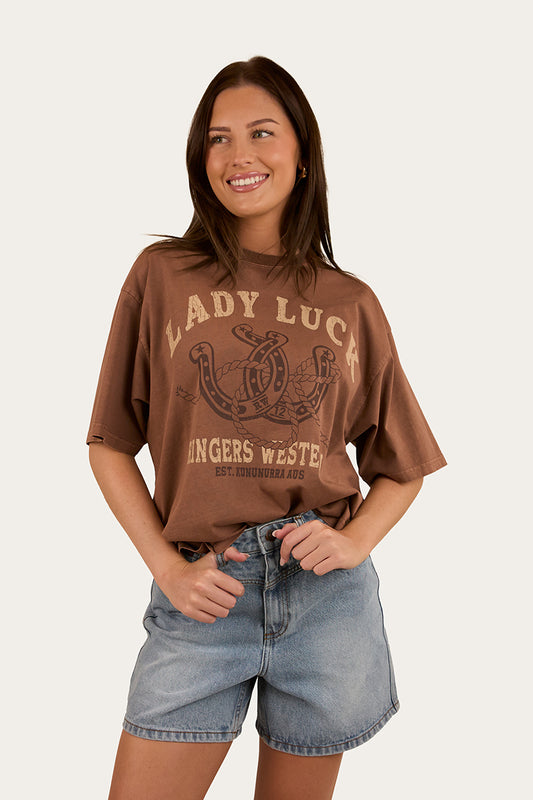 Lady Luck Womens Oversized T-Shirt - Washed Saddle Brown