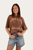 Lady Luck Womens Oversized T-Shirt - Washed Saddle Brown