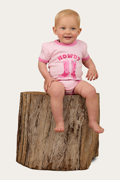 Howdy Cowgirl Babies Short Sleeve Romper - Ballet Pink