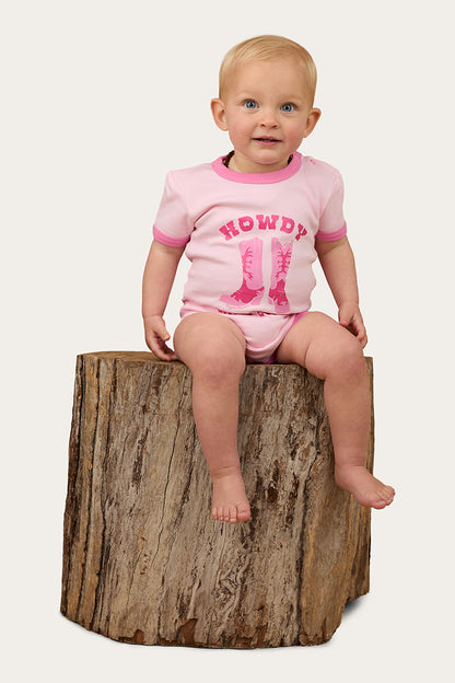 Howdy Cowgirl Babies Short Sleeve Romper - Ballet Pink