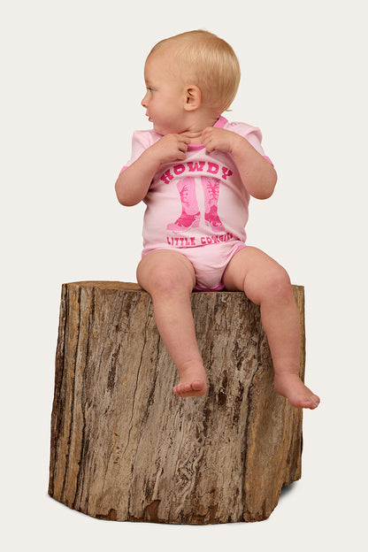 Howdy Cowgirl Babies Short Sleeve Romper - Ballet Pink