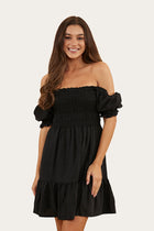 Tahlia Womens Shirred Mini Dress - Black