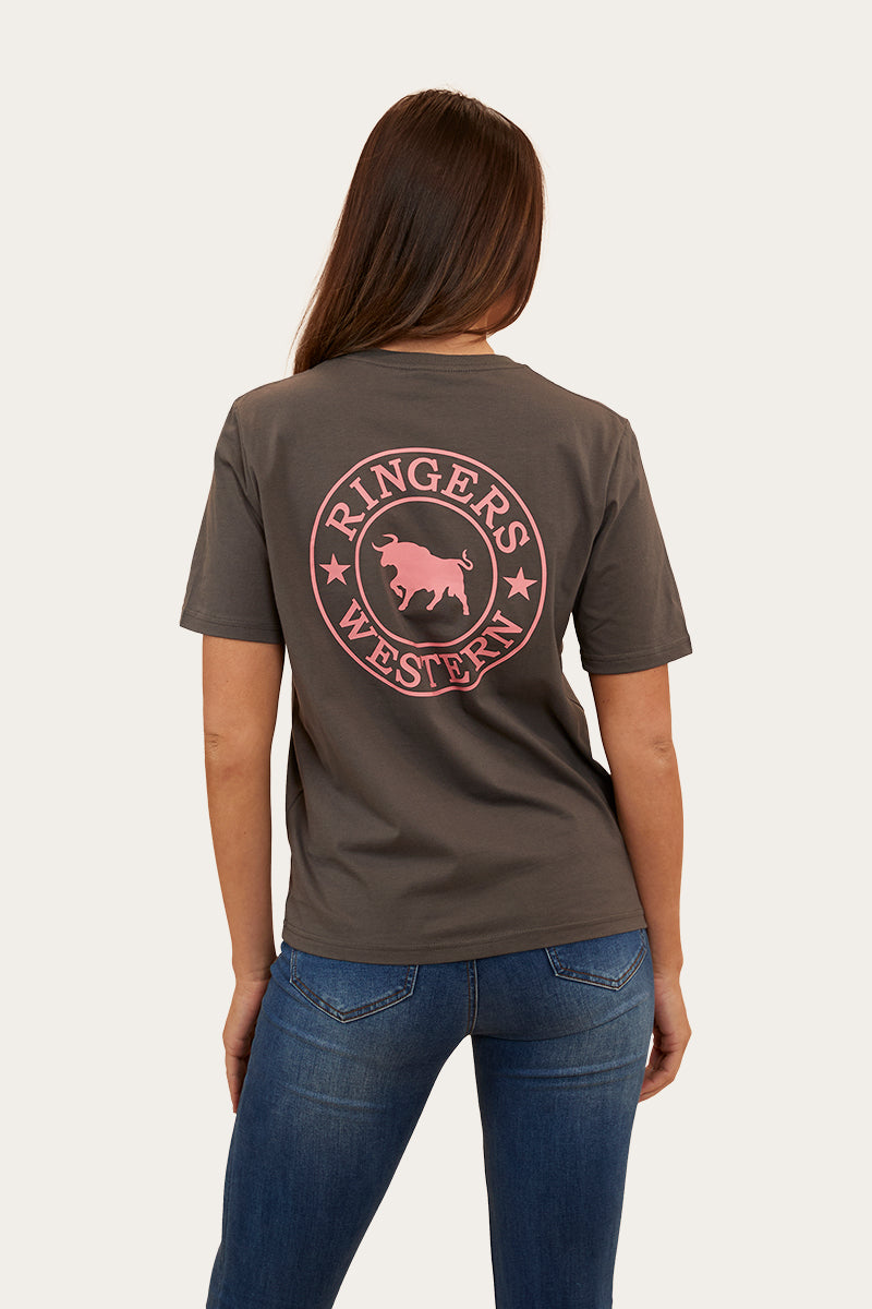 Signature Bull Womens Loose Fit T-Shirt - Vintage Black/Strawberry