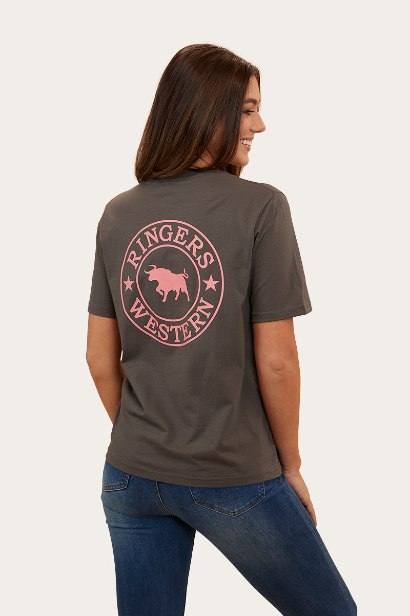 Signature Bull Womens Loose Fit T-Shirt - Vintage Black/Strawberry