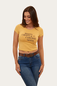 Strutin Womens Baby T-Shirt - Vintage Gold