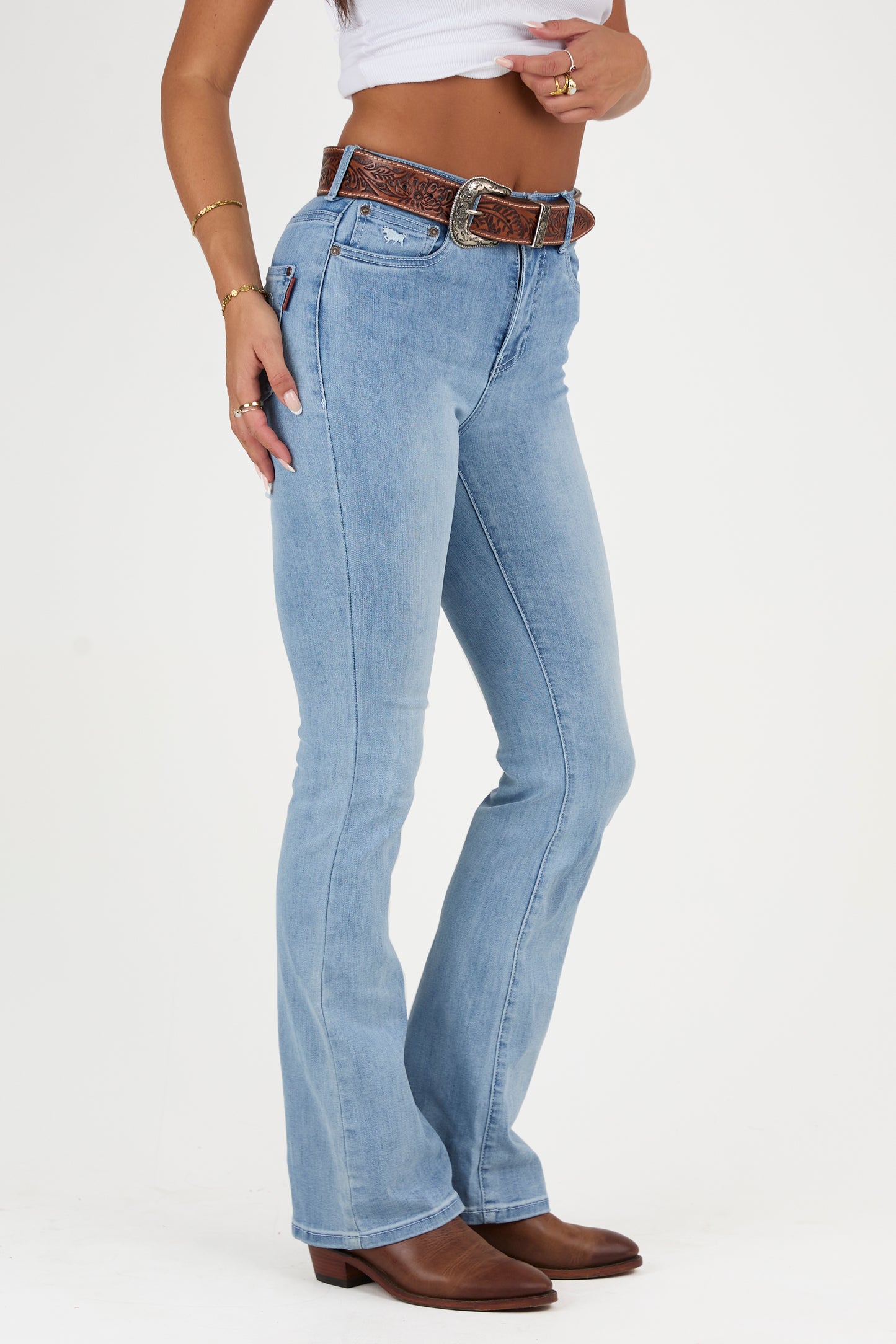 Penny Rodeo Womens High-Rise Bootleg Jeans - Light Blue