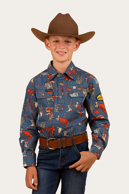 Mini Cowboy Kids Half Button Work Shirt - Yale Blue