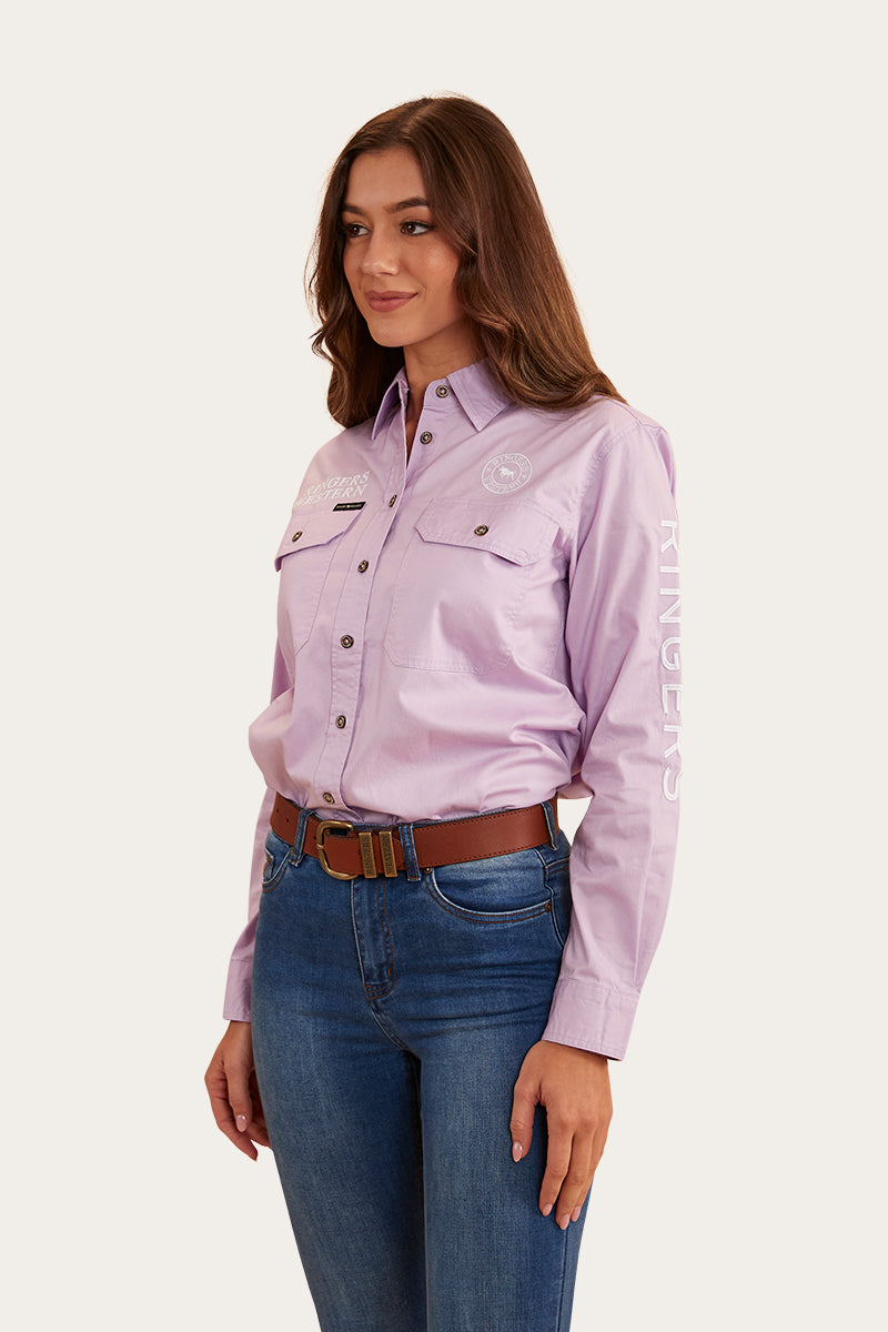 Signature Jillaroo Womens Full Button Work Shirt - Lavender/White