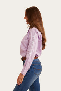 Signature Jillaroo Womens Full Button Work Shirt - Lavender/White